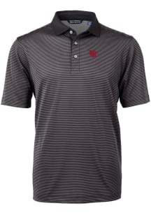 Cutter and Buck Nebraska Cornhuskers Mens Black Vault Virtue Eco Pique Micro Stripe Short Sleeve P..