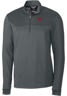 Cutter and Buck Nebraska Cornhuskers Mens Grey Vault Traverse Stripe Long Sleeve Qtr Zip Pullover