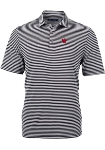 Cutter and Buck Nebraska Cornhuskers Mens Black Vault Virtue Eco Pique Stripe Short Sleeve Polo