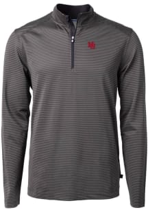 Cutter and Buck Nebraska Cornhuskers Mens Black Vault Virtue Eco Pique Micro Stripe Long Sleeve Qt..