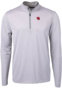Cutter and Buck Nebraska Cornhuskers Mens Grey Vault Virtue Eco Pique Micro Stripe Long Sleeve Qtr..