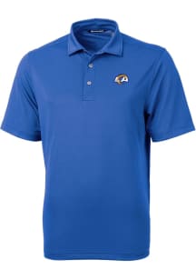 Cutter and Buck Los Angeles Rams Mens Blue Logo Virtue Eco Pique Short Sleeve Polo