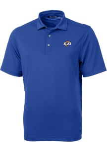 Cutter and Buck Los Angeles Rams Mens Blue Logo Virtue Eco Pique Short Sleeve Polo