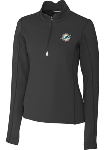 Cutter and Buck Miami Dolphins Womens Black Logo Traverse Qtr Zip