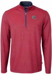 Cutter and Buck New England Patriots Mens Red Helmet Virtue Eco Pique Micro Stripe Long Sleeve Qtr..