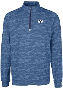 Cutter and Buck BYU Cougars Mens Navy Blue Traverse Camo Big and Tall Qtr Zip