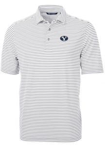 Cutter and Buck BYU Cougars Grey Virtue Eco Pique Stripe Big and Tall Polo