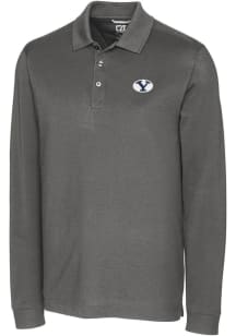 Cutter and Buck BYU Cougars Grey Advantage Pique Long Sleeve Big and Tall Polo