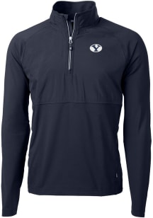 Cutter and Buck BYU Cougars Mens Navy Blue Adapt Eco Hybrid Long Sleeve Qtr Zip Pullover