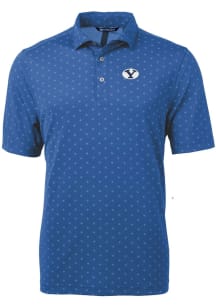 Cutter and Buck BYU Cougars Mens Blue Virtue Eco Pique Tile Short Sleeve Polo