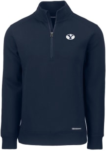 Cutter and Buck BYU Cougars Mens Navy Blue Roam Long Sleeve Qtr Zip Pullover