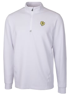 Cutter and Buck Cal Poly Mustangs Mens White Traverse Long Sleeve Qtr Zip Pullover