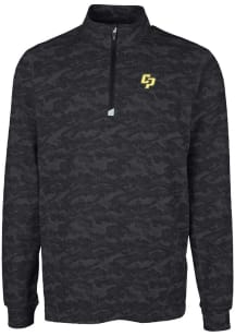 Cutter and Buck Cal Poly Mustangs Mens Black Traverse Camo Long Sleeve Qtr Zip Pullover