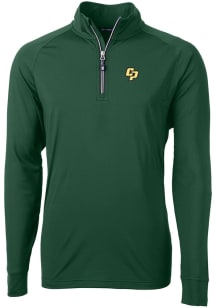 Cutter and Buck Cal Poly Mustangs Mens Green Adapt Eco Knit Long Sleeve Qtr Zip Pullover
