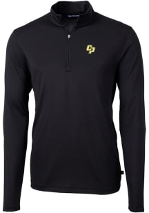 Cutter and Buck Cal Poly Mustangs Mens Black Virtue Eco Pique Long Sleeve Qtr Zip Pullover