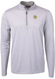 Cutter and Buck Cal Poly Mustangs Mens Grey Virtue Eco Pique Micro Stripe Long Sleeve Qtr Zip Pull..