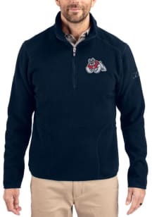 Cutter and Buck Fresno State Bulldogs Mens Navy Blue Cascade Sherpa Long Sleeve Qtr Zip Pullover