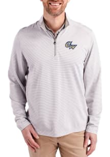 Cutter and Buck George Washington Revolutionaries Mens Grey Virtue Eco Pique Micro Stripe Long Sle..