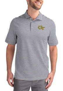 Cutter and Buck GA Tech Yellow Jackets Navy Blue Virtue Eco Pique Stripe Big and Tall Polo