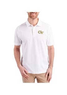 Cutter and Buck GA Tech Yellow Jackets White Advantage Pique Big and Tall Polo