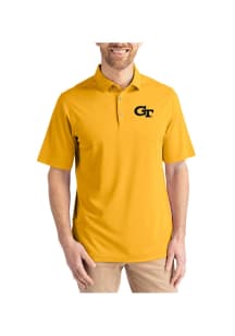Cutter and Buck GA Tech Yellow Jackets Mens Gold Virtue Eco Pique Short Sleeve Polo