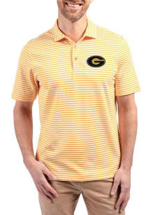 Cutter and Buck Grambling State Tigers Mens Gold Virtue Eco Pique Stripe Short Sleeve Polo
