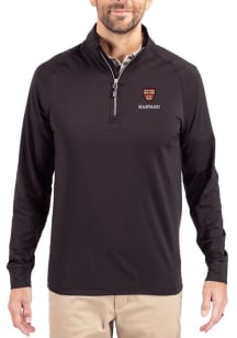 Cutter and Buck Harvard Crimson Mens Black Adapt Eco Big and Tall Qtr Zip