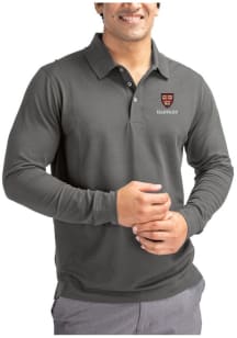 Cutter and Buck Harvard Crimson Grey Advantage Pique Long Sleeve Big and Tall Polo