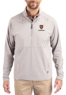 Cutter and Buck Harvard Crimson Mens Grey Adapt Eco Hybrid Long Sleeve Qtr Zip Pullover
