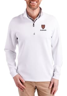 Cutter and Buck Harvard Crimson Mens White Traverse Long Sleeve Qtr Zip Pullover