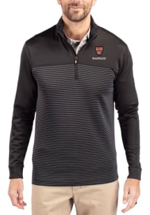 Cutter and Buck Harvard Crimson Mens Black Traverse Stripe Long Sleeve Qtr Zip Pullover