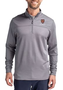 Cutter and Buck Harvard Crimson Mens Grey Traverse Stripe Long Sleeve Qtr Zip Pullover