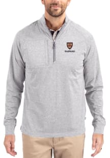 Cutter and Buck Harvard Crimson Mens Grey Adapt Eco Long Sleeve Qtr Zip Pullover