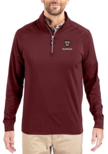 Cutter and Buck Harvard Crimson Mens Maroon Adapt Eco Knit Long Sleeve Qtr Zip Pullover