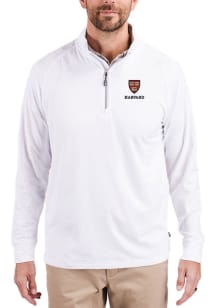 Cutter and Buck Harvard Crimson Mens White Adapt Eco Knit Long Sleeve Qtr Zip Pullover