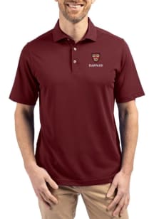 Cutter and Buck Harvard Crimson Mens Maroon Virtue Eco Pique Short Sleeve Polo