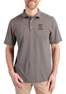 Cutter and Buck Harvard Crimson Mens Black Virtue Eco Pique Stripe Short Sleeve Polo