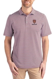 Cutter and Buck Harvard Crimson Mens Maroon Virtue Eco Pique Stripe Short Sleeve Polo