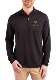 Cutter and Buck Harvard Crimson Mens Black Virtue Eco Pique Long Sleeve Qtr Zip Pullover