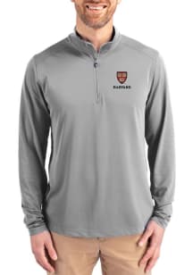 Cutter and Buck Harvard Crimson Mens Grey Virtue Eco Pique Long Sleeve Qtr Zip Pullover