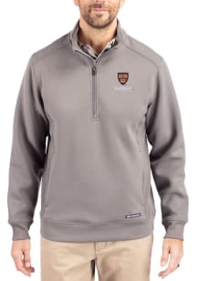 Cutter and Buck Harvard Crimson Mens Grey Roam Long Sleeve Qtr Zip Pullover