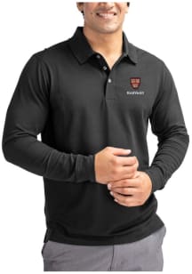 Cutter and Buck Harvard Crimson Mens Black Advantage Long Sleeve Polo Shirt