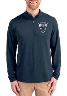 Cutter and Buck Howard Bison Mens Navy Blue Virtue Eco Pique Big and Tall Qtr Zip