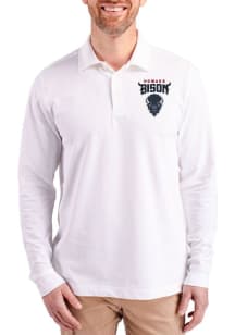 Cutter and Buck Howard Bison White Advantage Pique Long Sleeve Big and Tall Polo