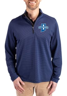 Cutter and Buck Indiana State Sycamores Mens Blue Virtue Eco Pique Stripe Big and Tall Qtr Zip
