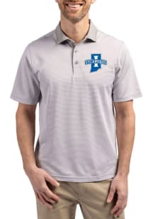 Cutter and Buck Indiana State Sycamores Mens Grey Virtue Eco Pique Micro Stripe Short Sleeve Polo