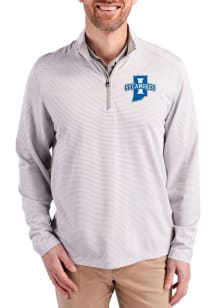 Cutter and Buck Indiana State Sycamores Mens Grey Virtue Eco Pique Micro Stripe Long Sleeve Qtr Zi..