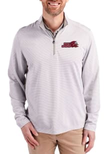 Cutter and Buck Jacksonville State Gamecocks Mens Grey Virtue Eco Pique Micro Stripe Long Sleeve Q..