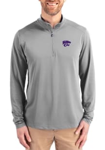 Cutter and Buck K-State Wildcats Mens Grey Virtue Eco Pique Big and Tall Qtr Zip