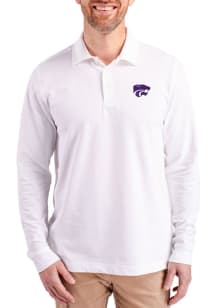 Cutter and Buck K-State Wildcats White Advantage Pique Long Sleeve Big and Tall Polo